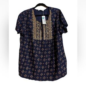 Navy Blue Patterned Women's Top